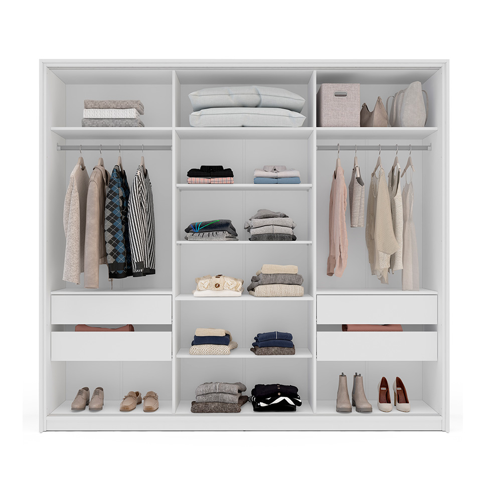 Guarda-Roupa Casal com Espelho Lisboa 3 Portas 4 Gavetas Branco