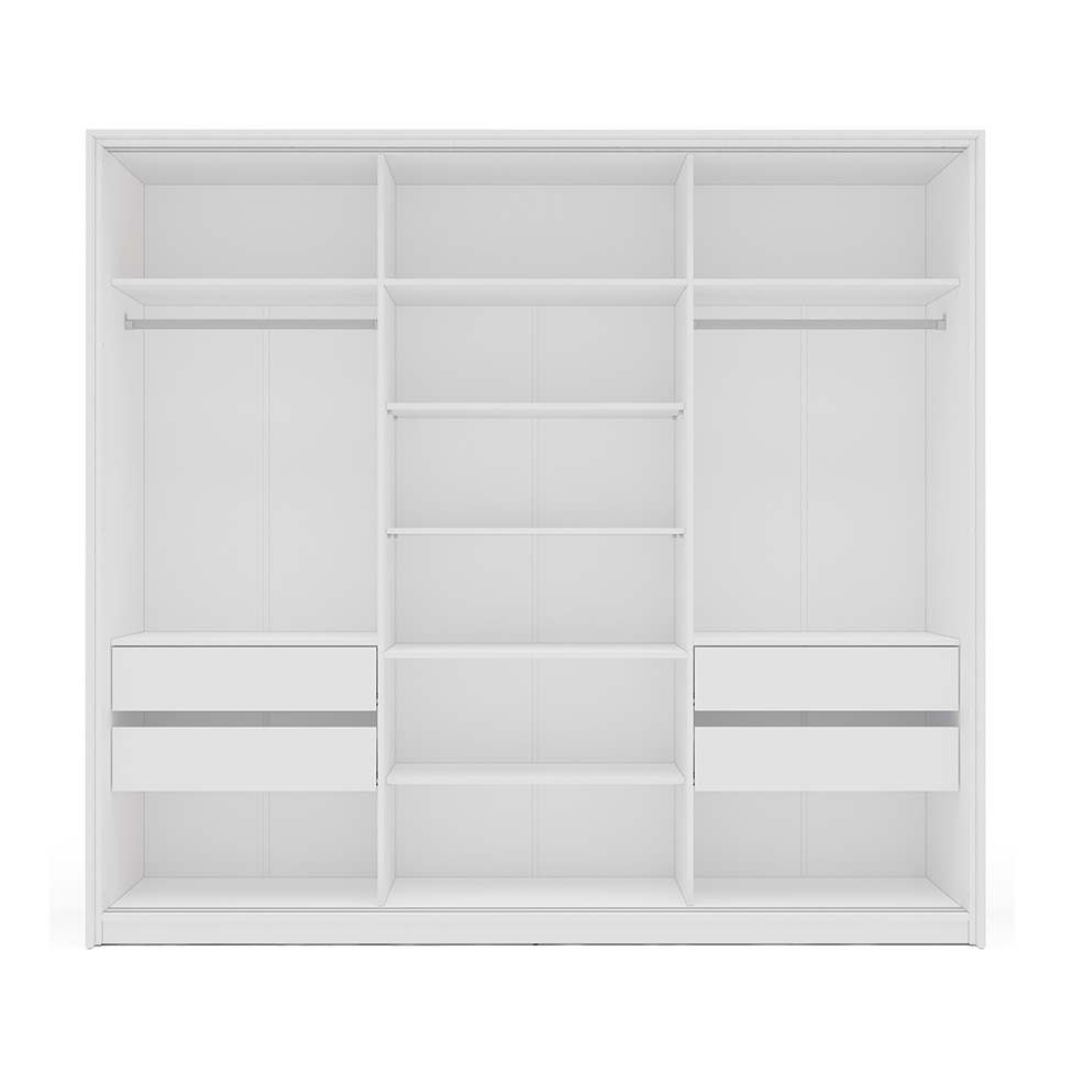 Guarda-Roupa Casal com Espelho Lisboa 3 Portas 4 Gavetas Branco