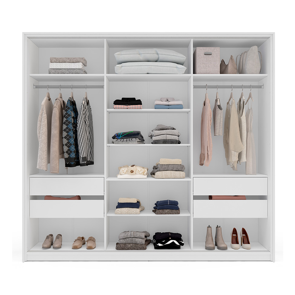 Guarda-Roupa Casal com Espelho Lisboa 3 Portas 4 Gavetas Branco e Azul