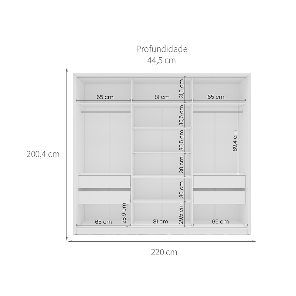 Guarda-Roupa Casal com Espelho Lisboa 3 Portas 4 Gavetas Branco e Azul