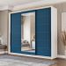 Guarda-Roupa Casal com Espelho Lisboa 3 Portas 4 Gavetas Branco e Azul