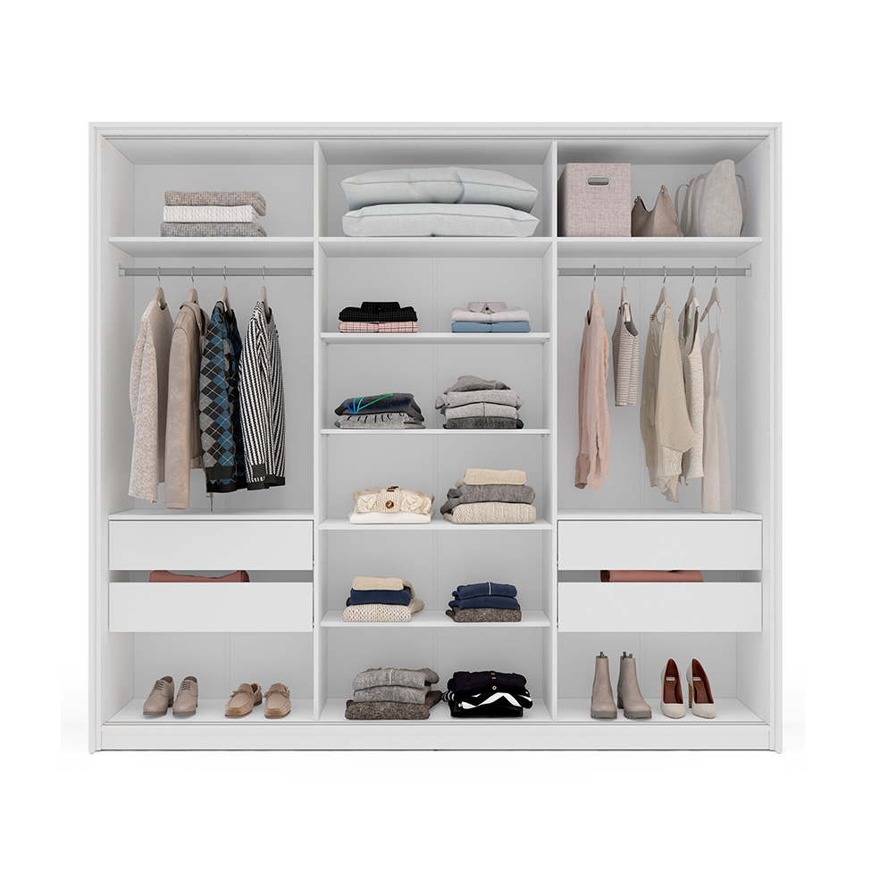 Guarda-Roupa Casal com Espelho Lisboa 3 Portas 4 Gavetas Branco e Cinza