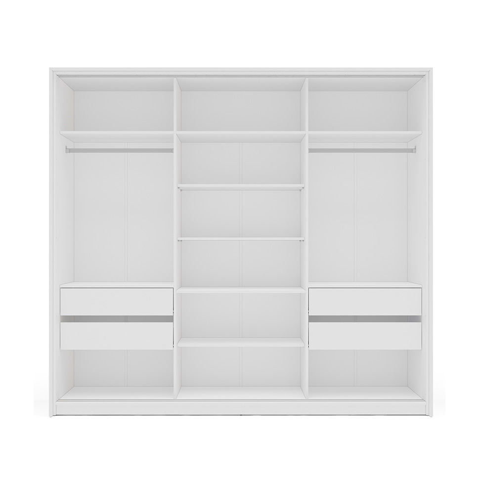 Guarda-Roupa Casal com Espelho Lisboa 3 Portas 4 Gavetas Branco e Cinza