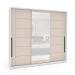 Guarda-Roupa Casal com Espelho Lisboa 3 Portas 4 Gavetas Branco e Creme