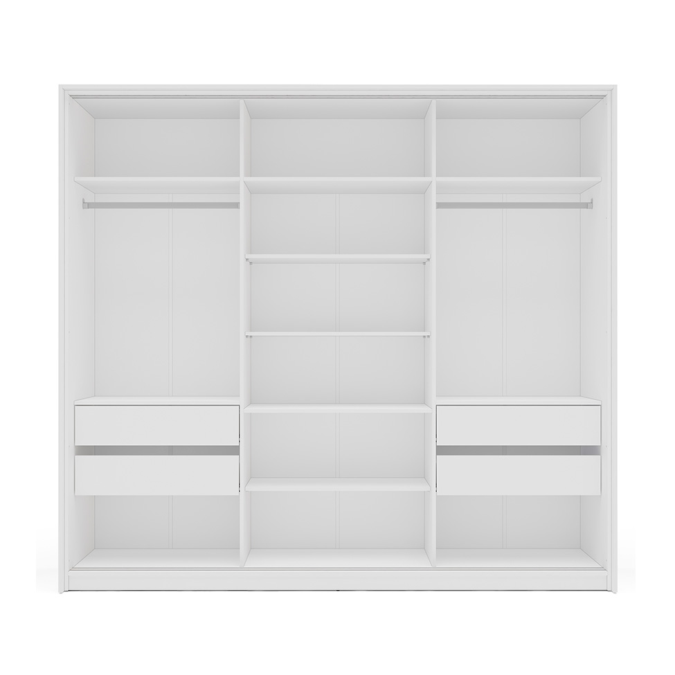 Guarda-Roupa Casal com Espelho Lisboa 3 Portas 4 Gavetas Branco e Creme