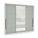 Guarda-Roupa Casal com Espelho Lisboa 3 Portas 4 Gavetas Branco e Verde