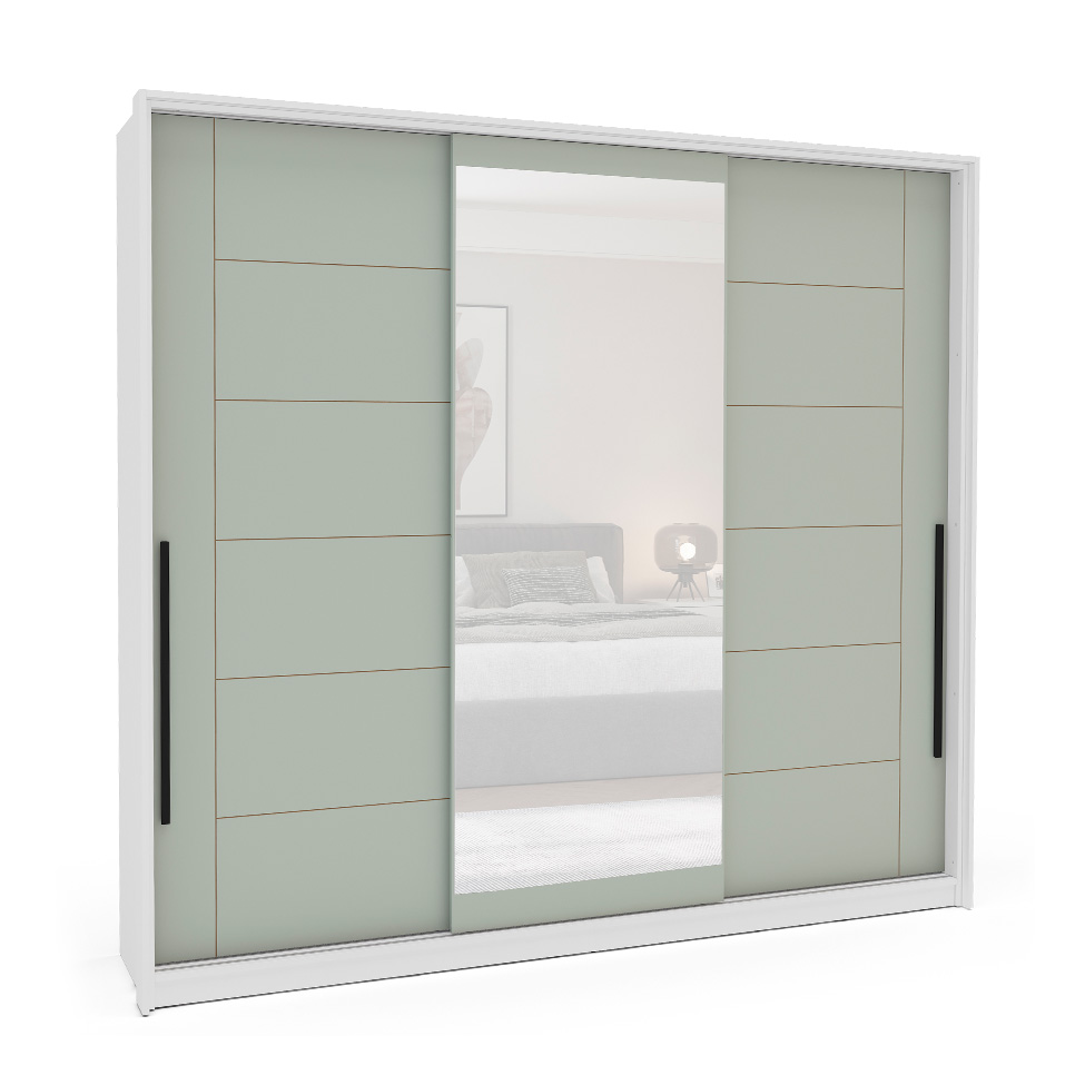 Guarda-Roupa Casal com Espelho Lisboa 3 Portas 4 Gavetas Branco e Verde