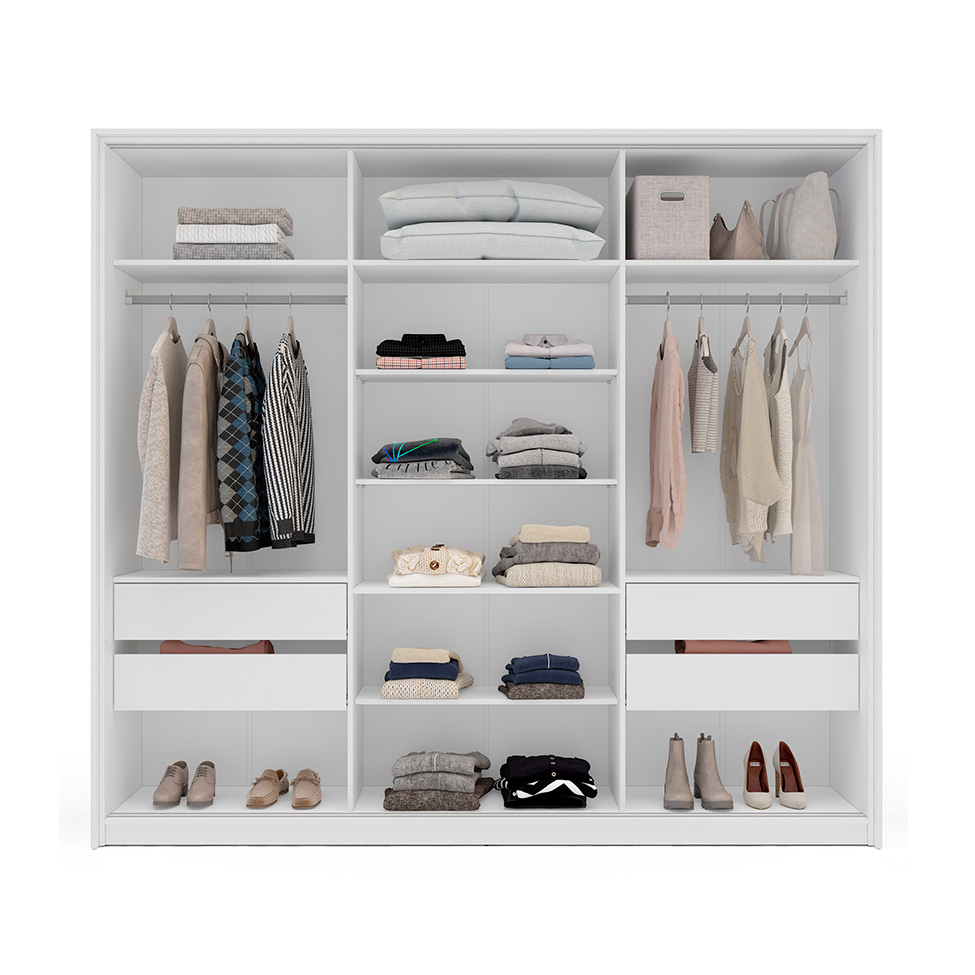 Guarda-Roupa Casal com Espelho Lisboa 3 Portas 4 Gavetas Branco e Verde