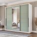 Guarda-Roupa Casal com Espelho Lisboa 3 Portas 4 Gavetas Branco e Verde