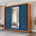 Guarda-Roupa Casal com Espelho Lisboa 3 Portas 4 Gavetas Freijó e Azul