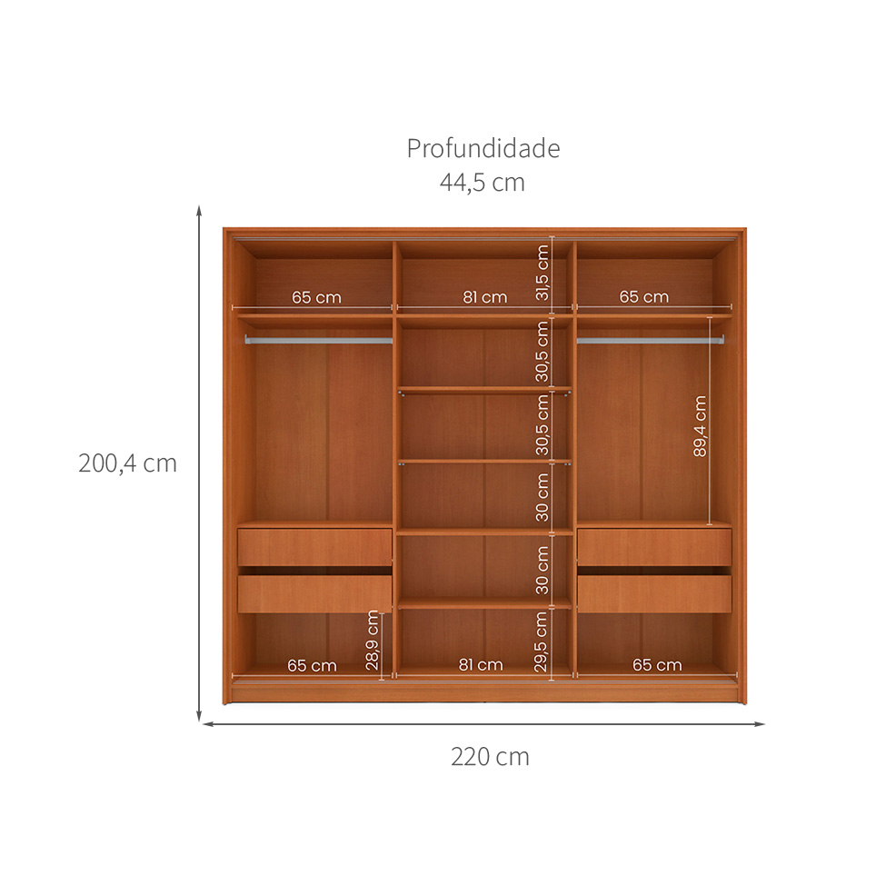 Guarda-Roupa Casal com Espelho Lisboa 3 Portas 4 Gavetas Freijó e Branco