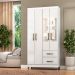 Guarda-Roupa Casal com Espelho Lisboa 4 Portas 2 Gavetas Branco