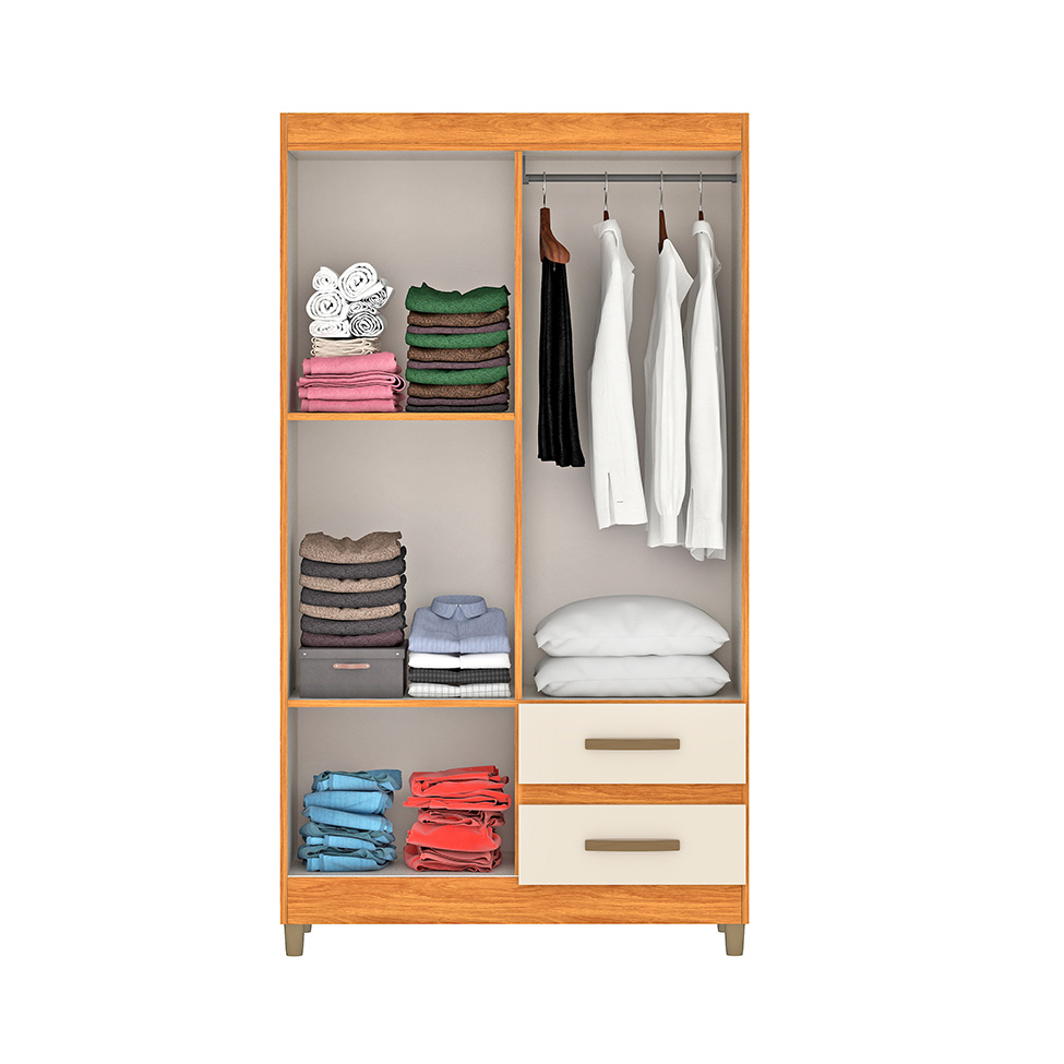Guarda-Roupa Casal com Espelho Lisboa 4 Portas 2 Gavetas Cinamomo e Off White
