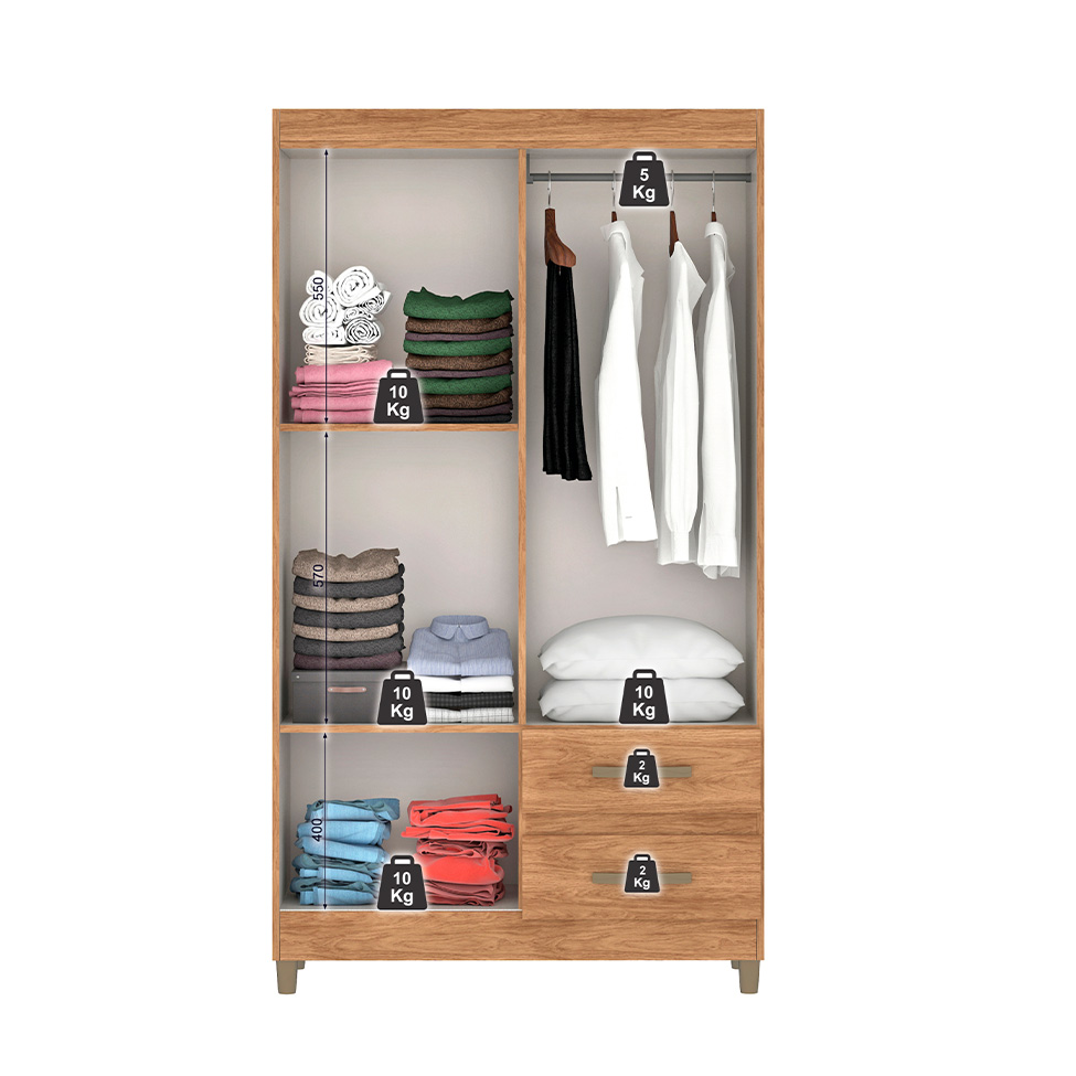 Guarda-Roupa Casal com Espelho Lisboa 4 Portas 2 Gavetas Mel