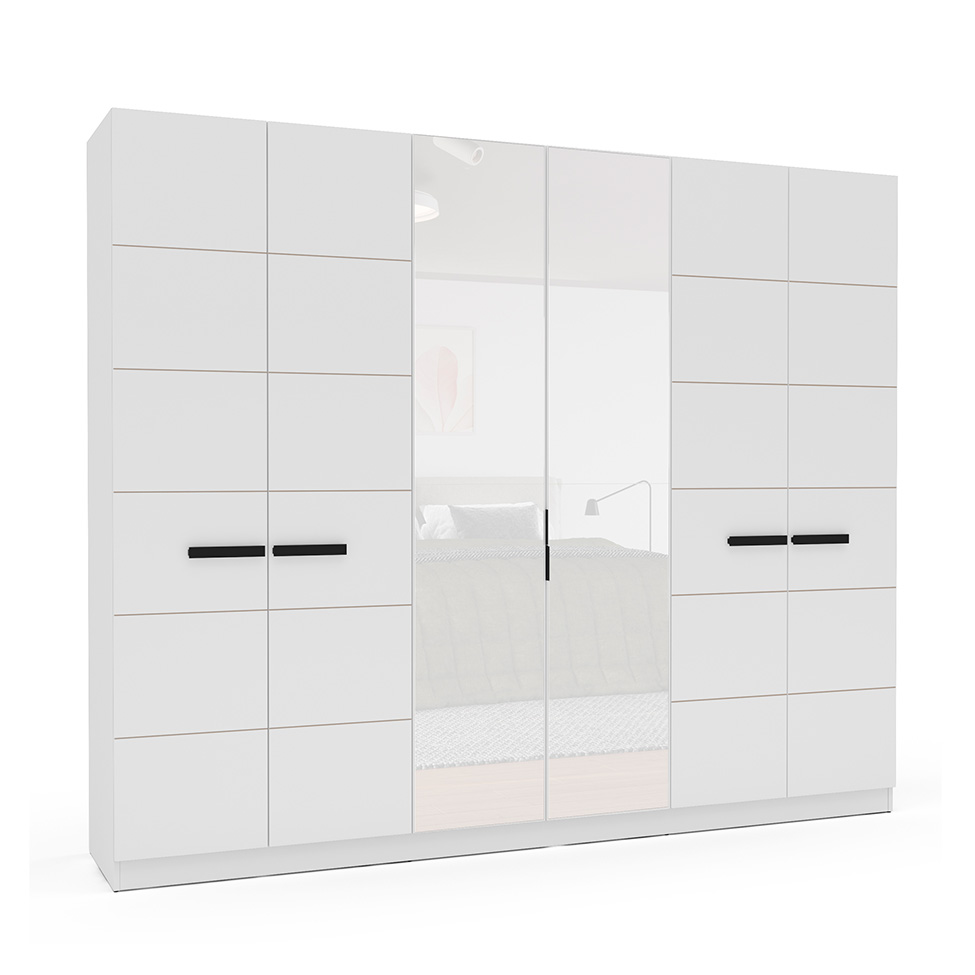 Guarda-Roupa Casal com Espelho Lisboa 6 Portas 4 Gavetas Branco