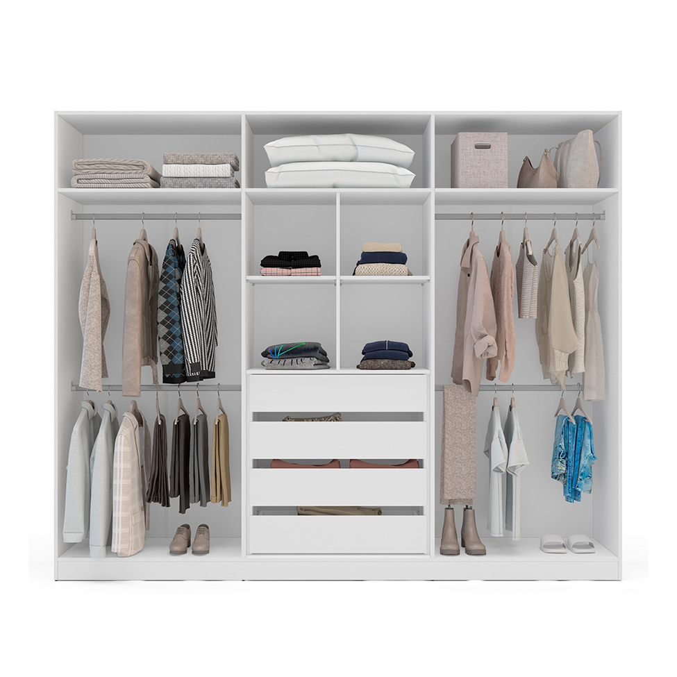 Guarda-Roupa Casal com Espelho Lisboa 6 Portas 4 Gavetas Branco