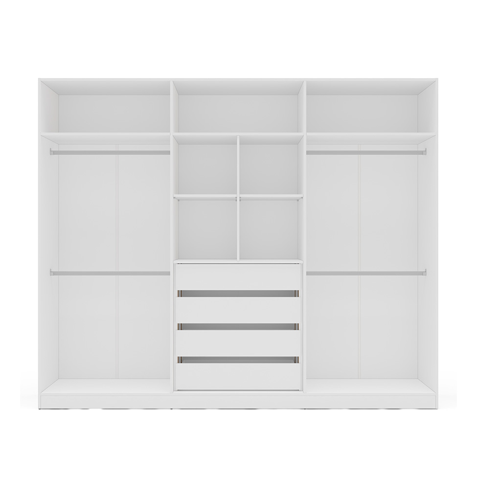 Guarda-Roupa Casal com Espelho Lisboa 6 Portas 4 Gavetas Branco