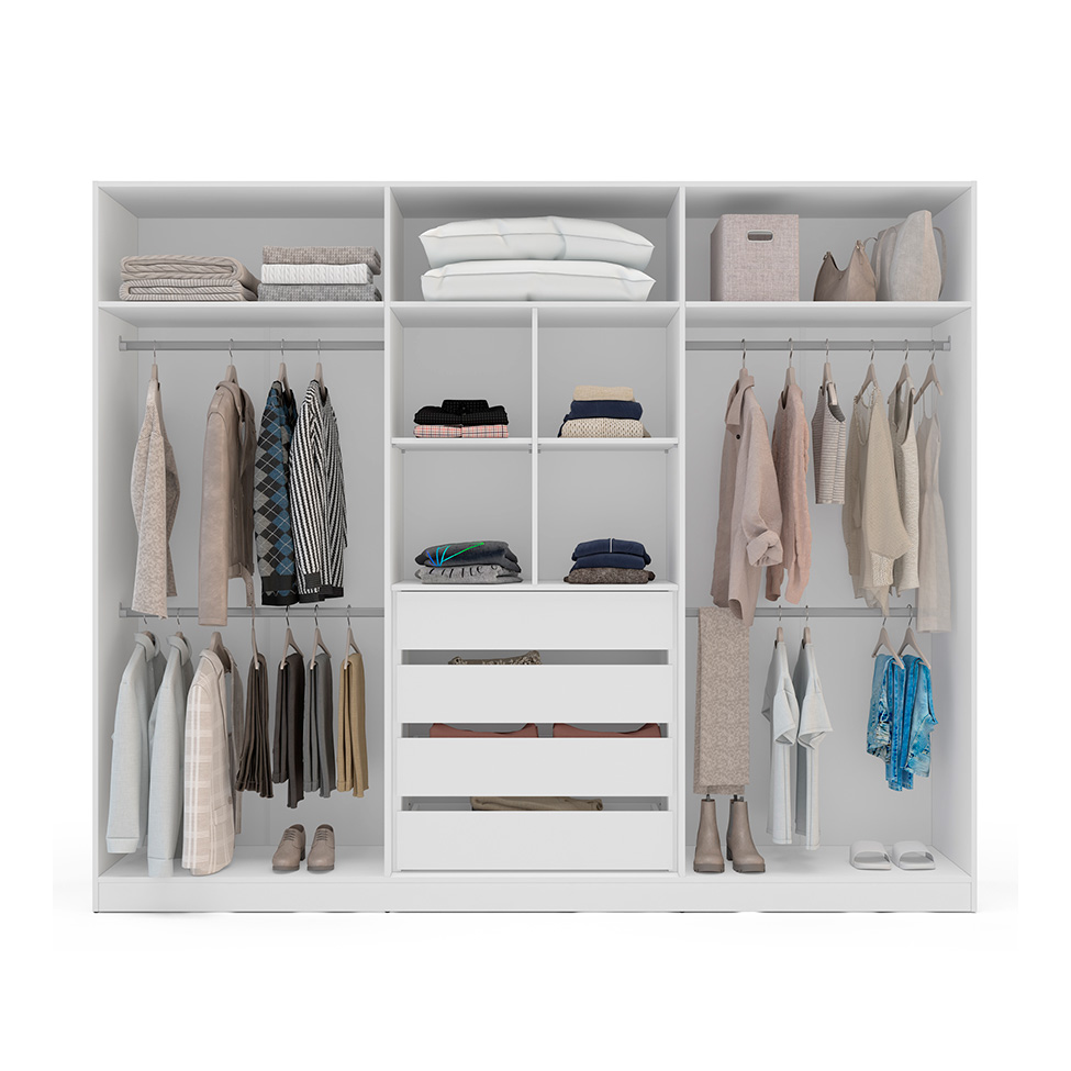 Guarda-Roupa Casal com Espelho Lisboa 6 Portas 4 Gavetas Branco e Cinza