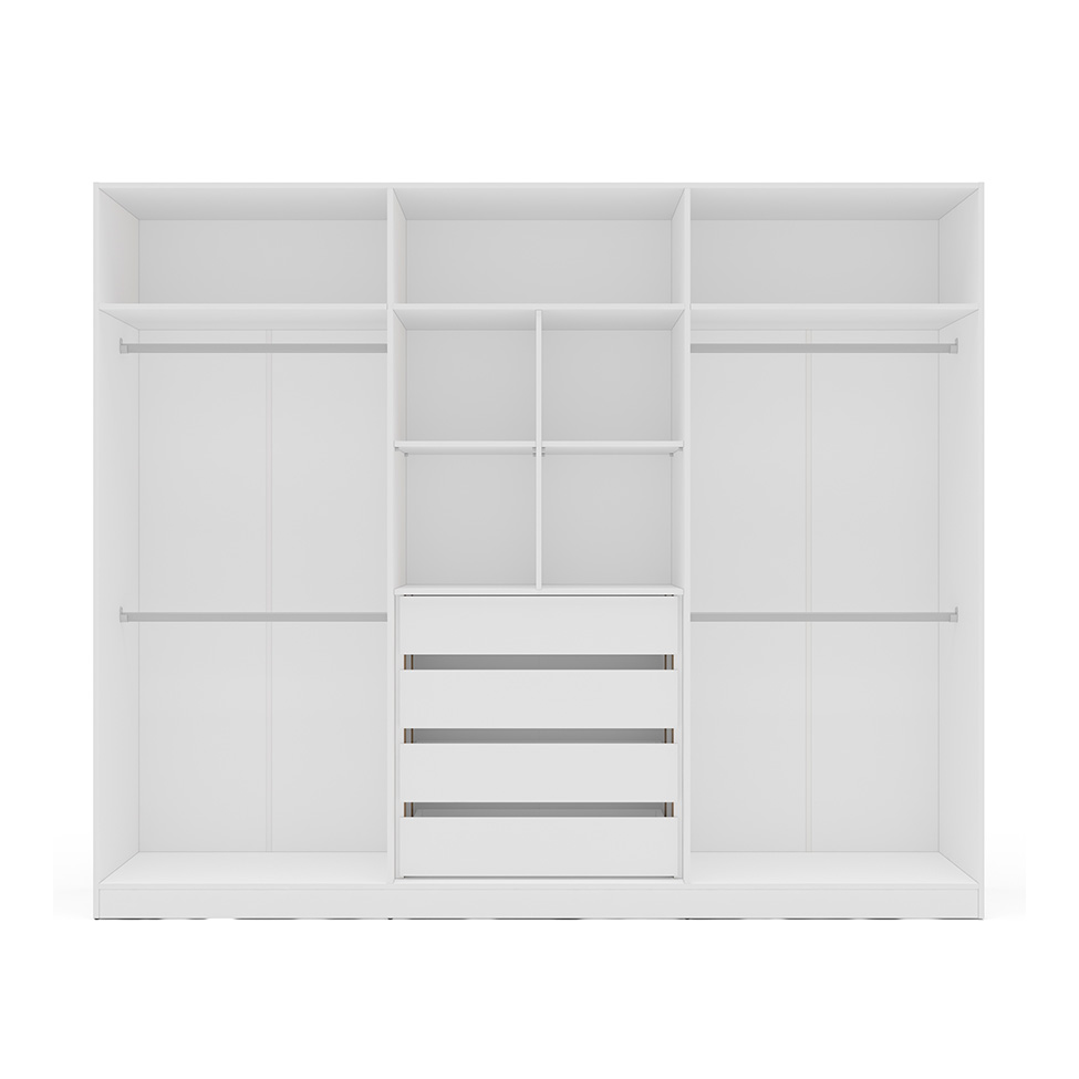Guarda-Roupa Casal com Espelho Lisboa 6 Portas 4 Gavetas Branco e Cinza