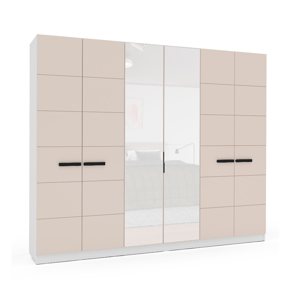 Guarda-Roupa Casal com Espelho Lisboa 6 Portas 4 Gavetas Branco e Creme