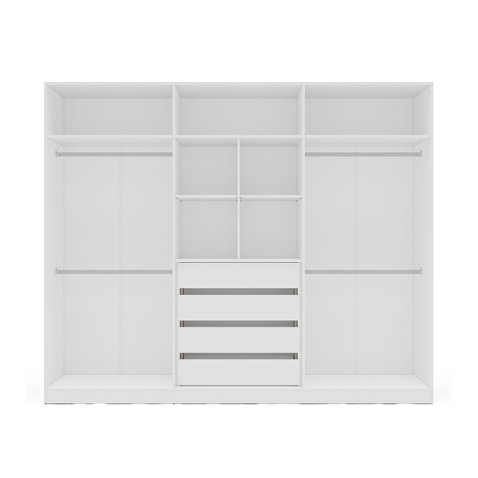 Guarda-Roupa Casal com Espelho Lisboa 6 Portas 4 Gavetas Branco e Creme