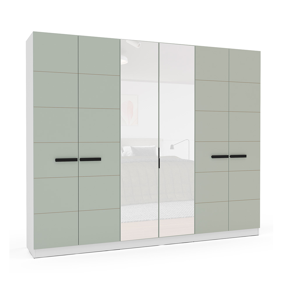 Guarda-Roupa Casal com Espelho Lisboa 6 Portas 4 Gavetas Branco e Verde