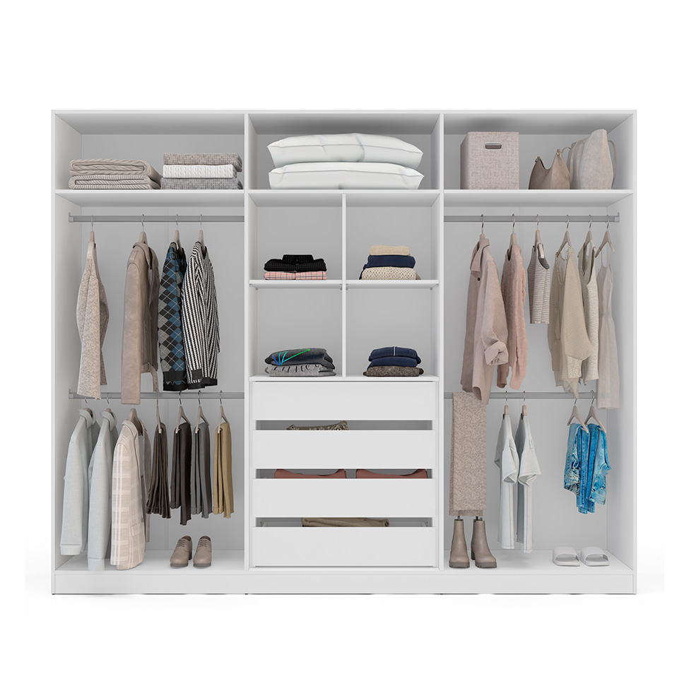 Guarda-Roupa Casal com Espelho Lisboa 6 Portas 4 Gavetas Branco e Verde