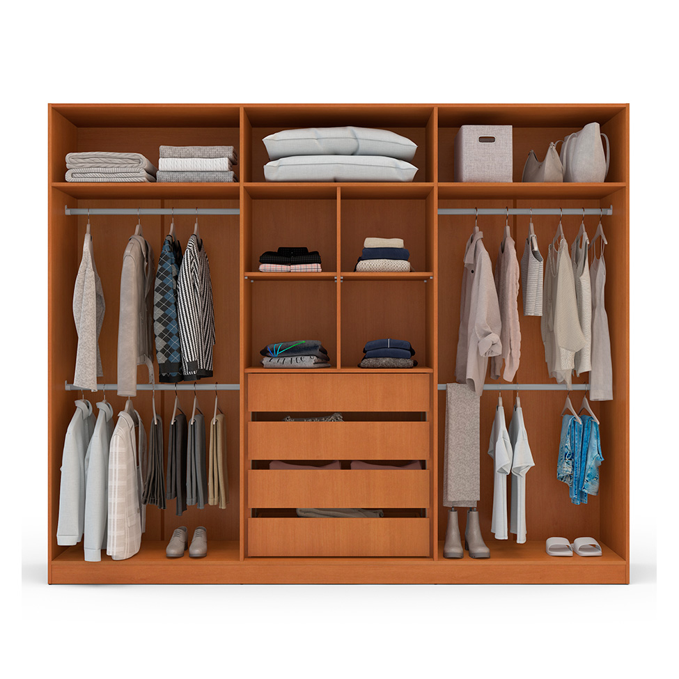 Guarda-Roupa Casal com Espelho Lisboa 6 Portas 4 Gavetas Freijó e Branco