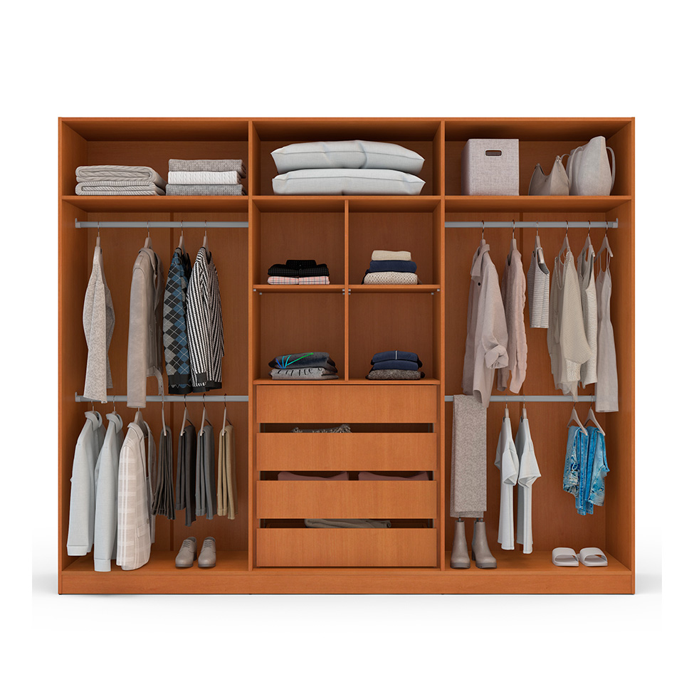 Guarda-Roupa Casal com Espelho Lisboa 6 Portas 4 Gavetas Freijó e Creme