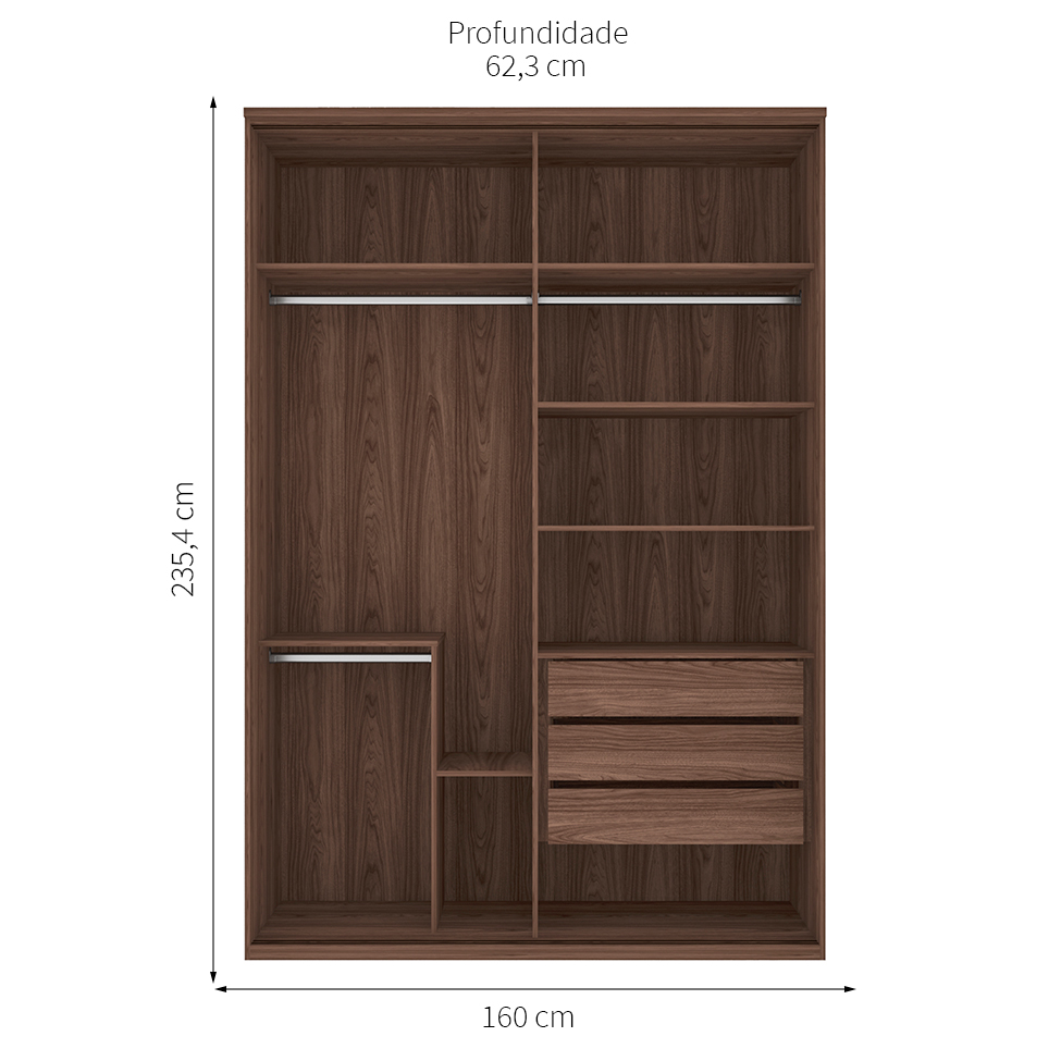 Guarda-Roupa Casal com Espelho Londres II 2 Portas 3 Gavetas Marrom