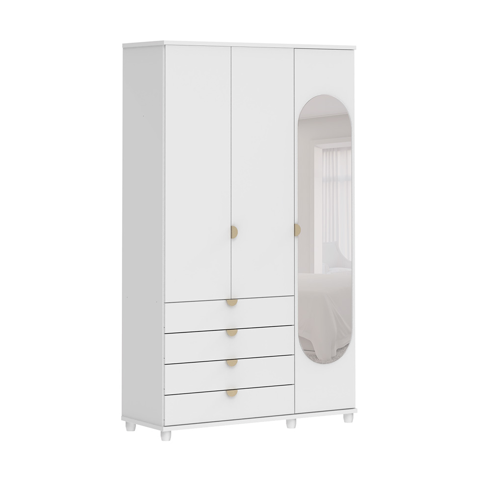 Guarda-Roupa Casal com Espelho Look 3 Portas 4 Gavetas Branco