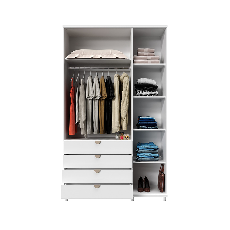 Guarda-Roupa Casal com Espelho Look 3 Portas 4 Gavetas Branco