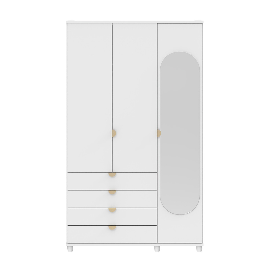 Guarda-Roupa Casal com Espelho Look 3 Portas 4 Gavetas Branco