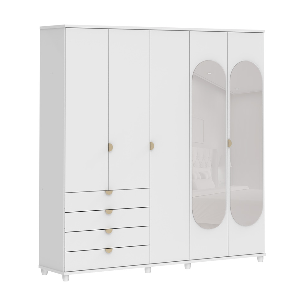 Guarda-Roupa Casal com Espelho Look 5 Portas 4 Gavetas Branco