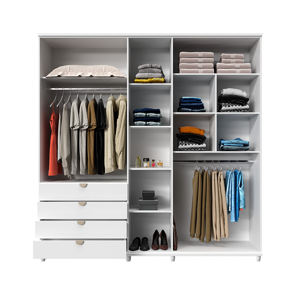 Guarda-Roupa Casal com Espelho Look 5 Portas 4 Gavetas Branco