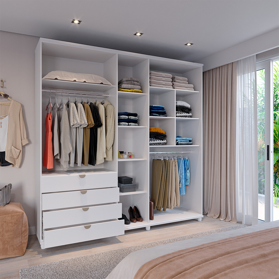 Guarda-Roupa Casal com Espelho Look 5 Portas 4 Gavetas Branco