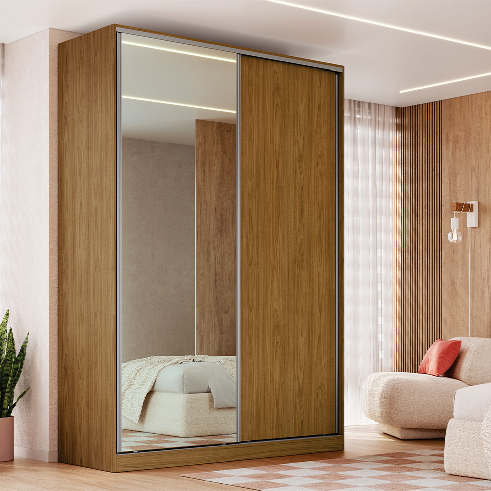 Guarda-Roupa Casal com Espelho Madê 2 Portas 3 Gavetas Freijó