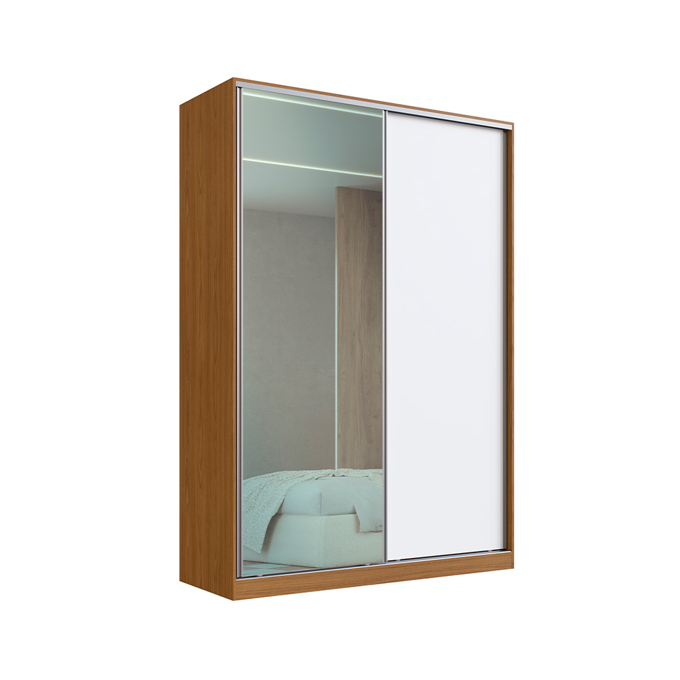 Guarda-Roupa Casal com Espelho Madê 2 Portas 3 Gavetas Freijó e Branco