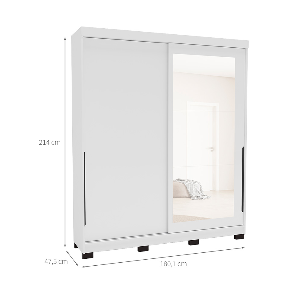 Guarda-Roupa Casal com Espelho Madrid 2 Portas 2 Gavetas Branco