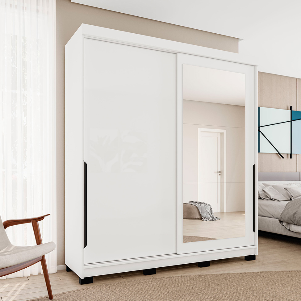 Guarda-Roupa Casal com Espelho Madrid 2 Portas 2 Gavetas Branco