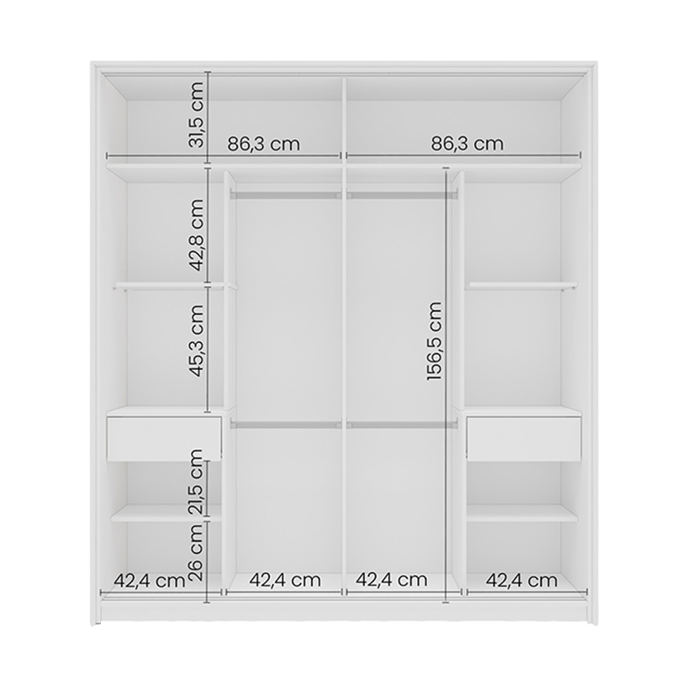 Guarda-Roupa Casal com Espelho Madrid 2 Portas 2 Gavetas Branco