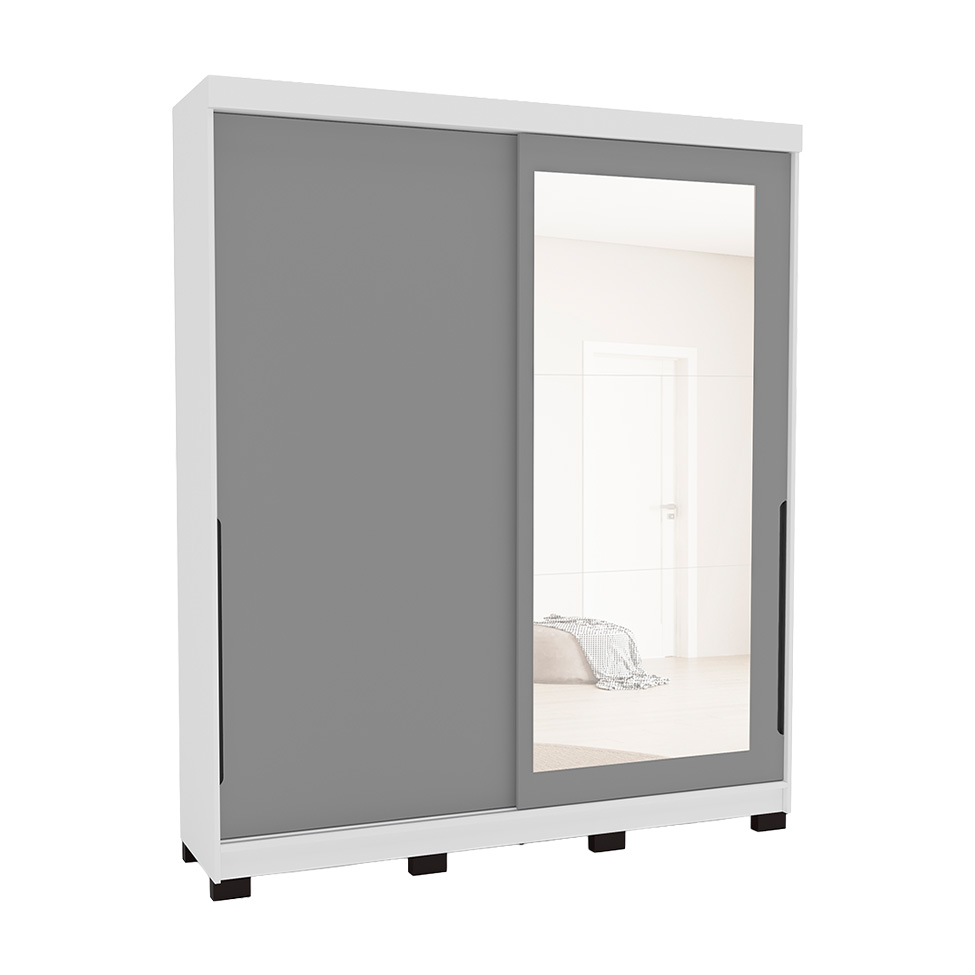 Guarda-Roupa Casal com Espelho Madrid 2 Portas 2 Gavetas Branco e Cinza