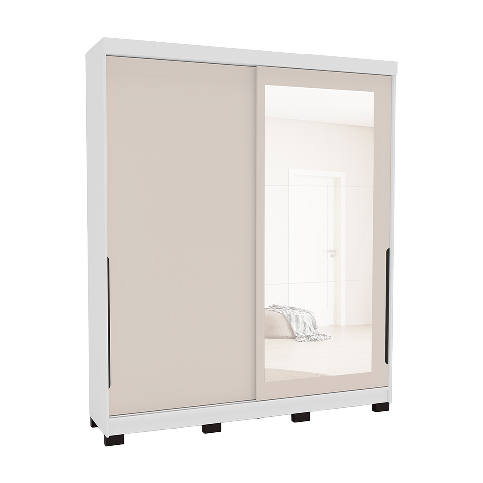 Guarda-Roupa Casal com Espelho Madrid 2 Portas 2 Gavetas Branco e Creme