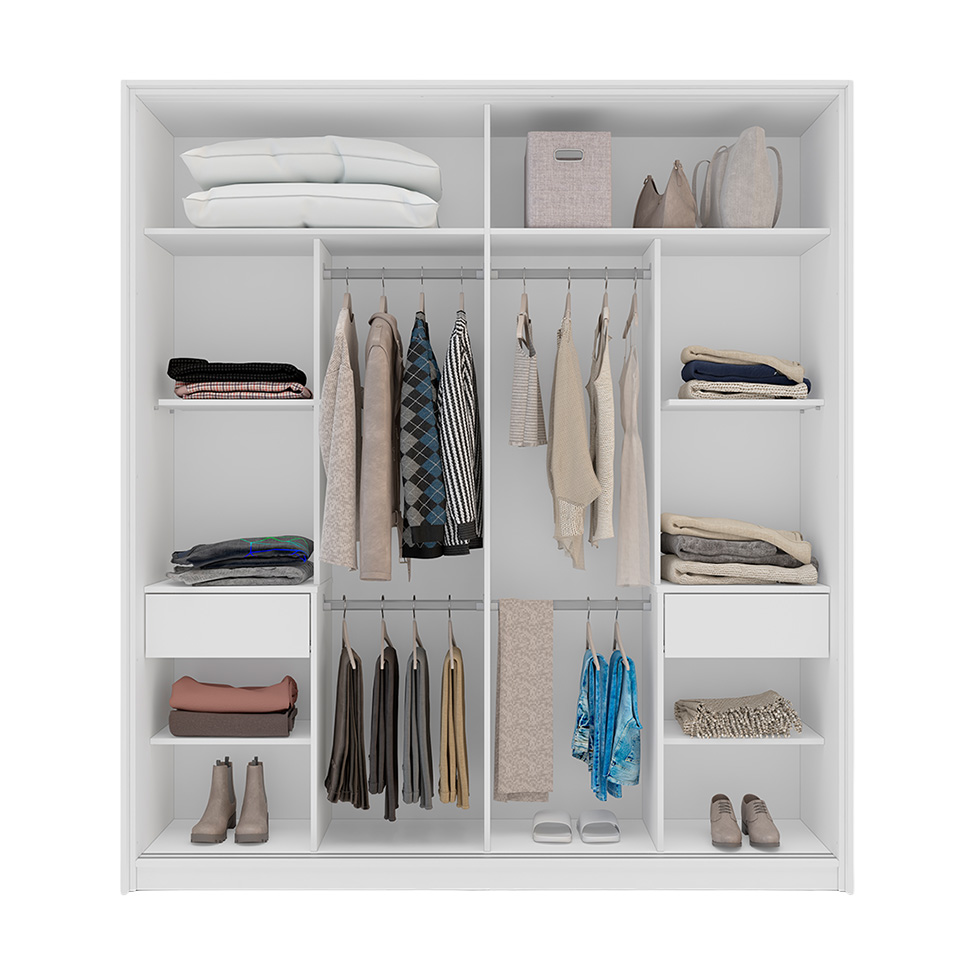 Guarda-Roupa Casal com Espelho Madrid 2 Portas 2 Gavetas Branco e Creme