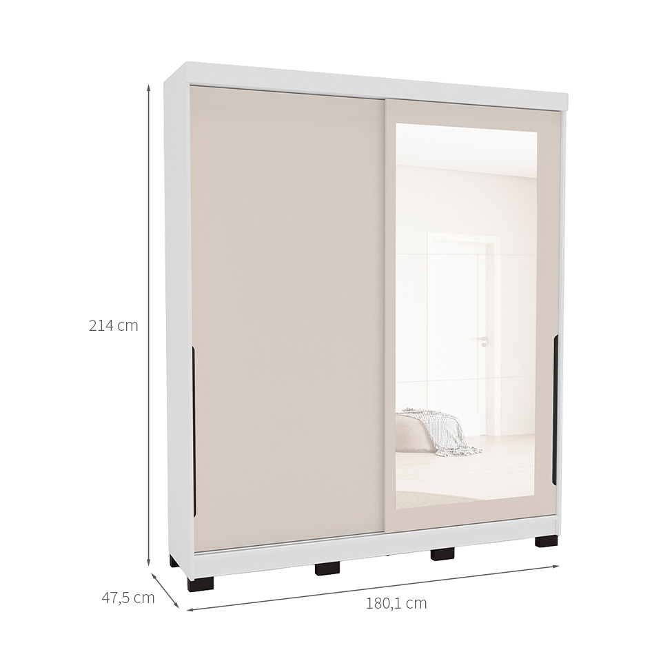Guarda-Roupa Casal com Espelho Madrid 2 Portas 2 Gavetas Branco e Creme