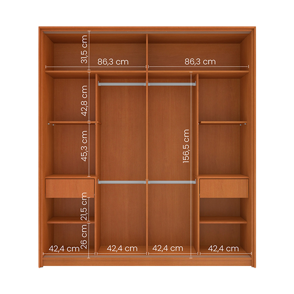 Guarda-Roupa Casal com Espelho Madrid 2 Portas 2 Gavetas Freijó e Azul