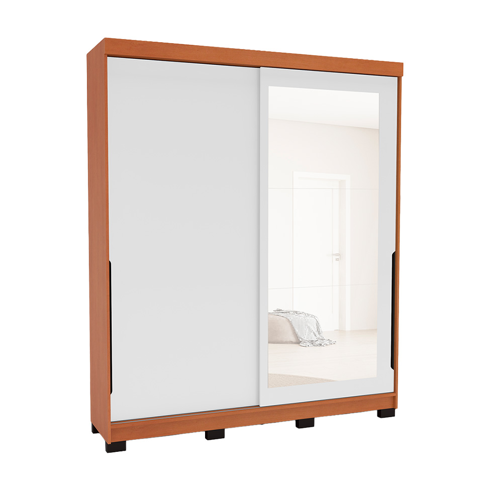 Guarda-Roupa Casal com Espelho Madrid 2 Portas 2 Gavetas Freijó e Branco