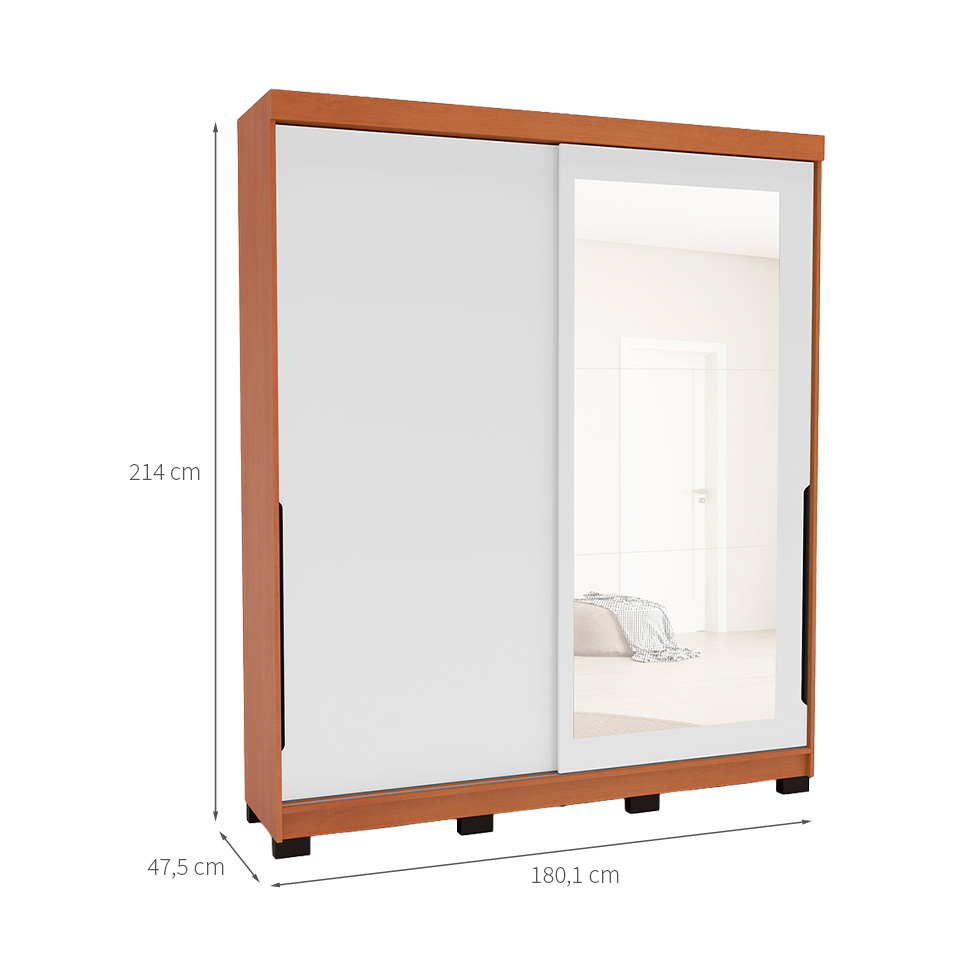 Guarda-Roupa Casal com Espelho Madrid 2 Portas 2 Gavetas Freijó e Branco