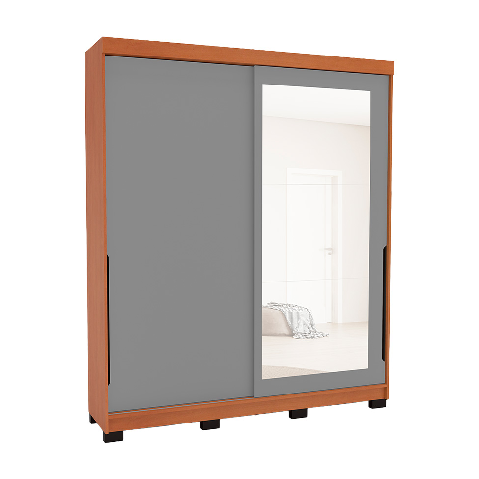 Guarda-Roupa Casal com Espelho Madrid 2 Portas 2 Gavetas Freijó e Cinza