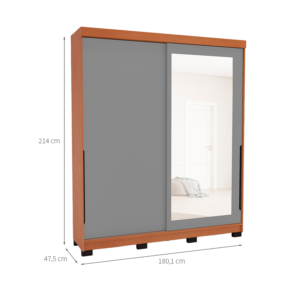 Guarda-Roupa Casal com Espelho Madrid 2 Portas 2 Gavetas Freijó e Cinza
